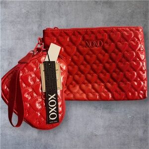 XOXO Women's 2-in-1 rectangle and heart faux patent leather puffer wristlet set